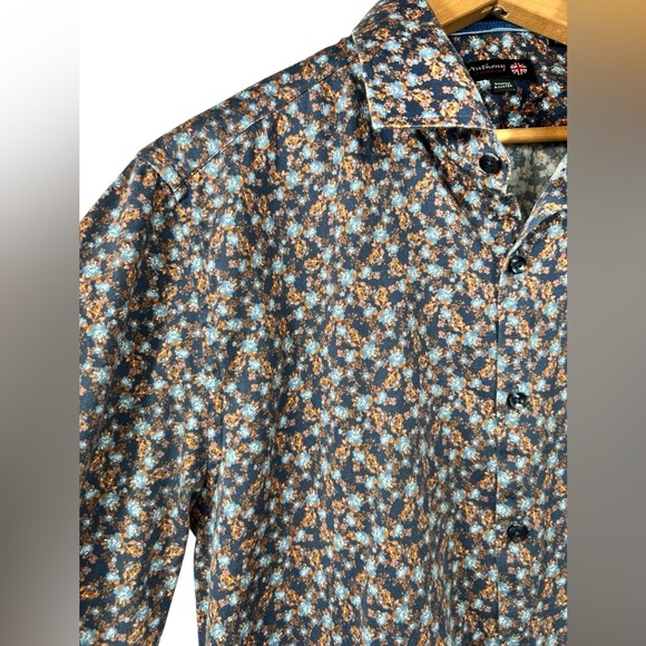 Anthony of London poplin button-down shirt, Large, navy pattern, Business Casual - Picture 3 of 8